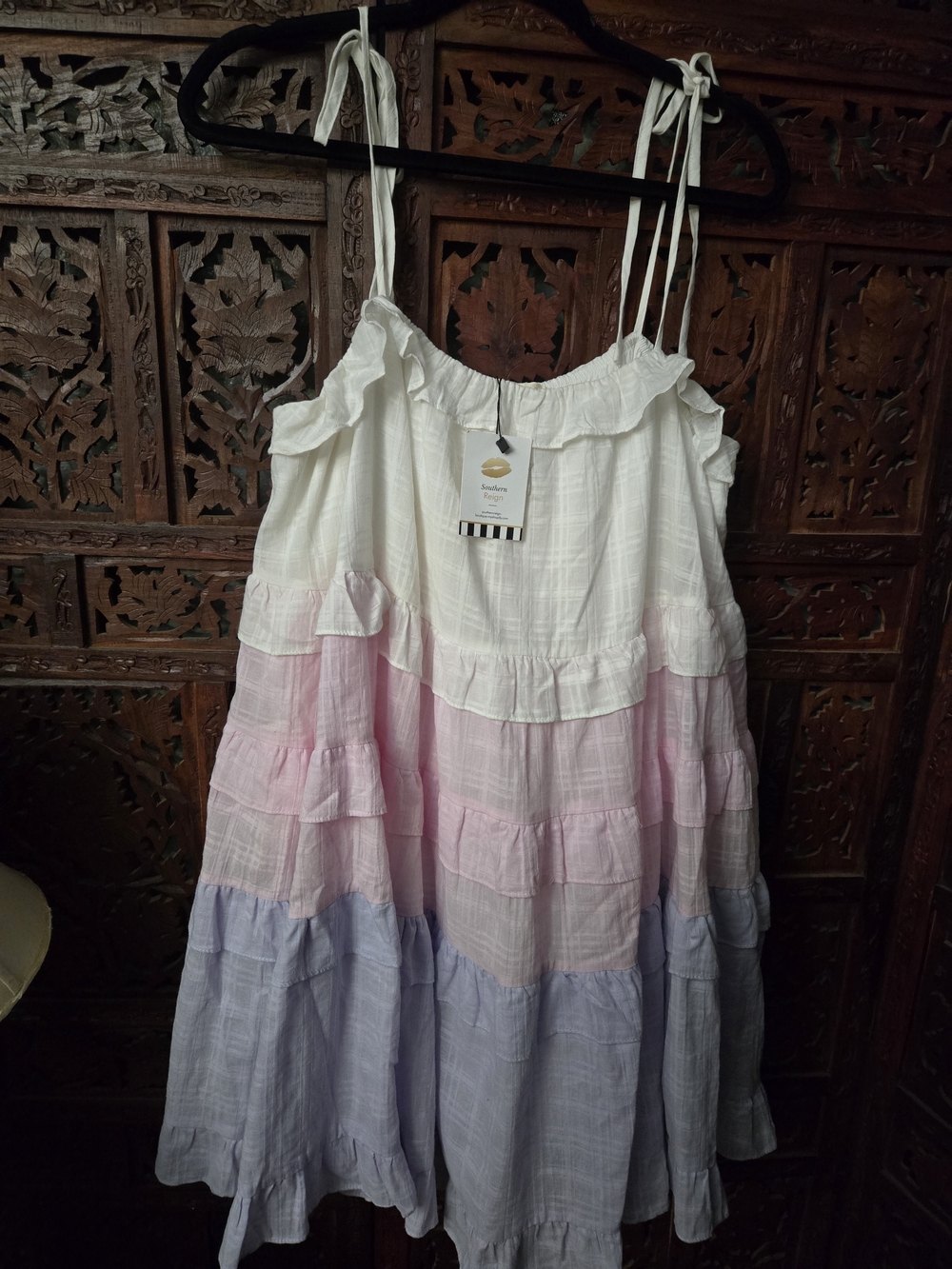 Tiered Cotton Summer Dress in White, Pink & Lavender